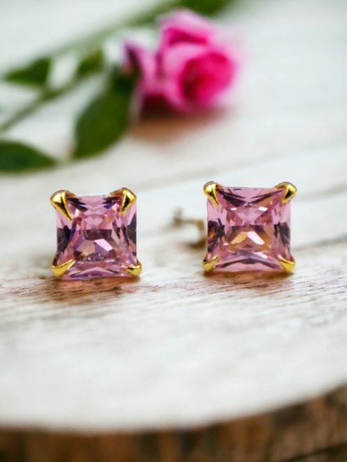 Cubic Zirconia Stone Stud Earrings | Square Shape AD Earring For Girls