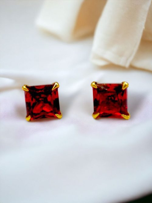 Cubic Zirconia Stone Stud Earrings | Square Shape AD Earring For Girls