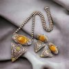 Antique SIlver Look Tringle Pendant with Matching Earrings Necklace Set For Girls