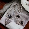 Antique SIlver Look Tringle Pendant with Matching Earrings Necklace Set For Girls