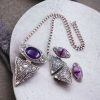 Antique SIlver Look Tringle Pendant with Matching Earrings Necklace Set For Girls
