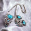 Antique SIlver Look Tringle Pendant with Matching Earrings Necklace Set For Girls