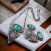 Antique Silver Look Necklace Tringle Pendant Best Matching Earrings For Girls