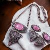 Antique SIlver Look Tringle Pendant with Matching Earrings Necklace Set For Girls
