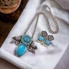 Silver Antique Look Bird Necklace Set with Stone Work For Girls
