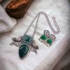 Silver Antique Look Bird Necklace Set with Stone Work For Girls