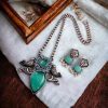 Silver Antique Look Bird Necklace Set with Stone Work For Girls