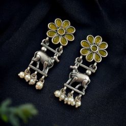 Traditional Nandi Earrings - Oxidised Silver Replica Stud