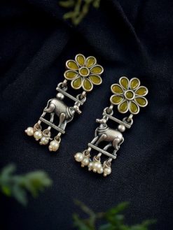 Traditional Nandi Earrings - Oxidised Silver Replica Stud