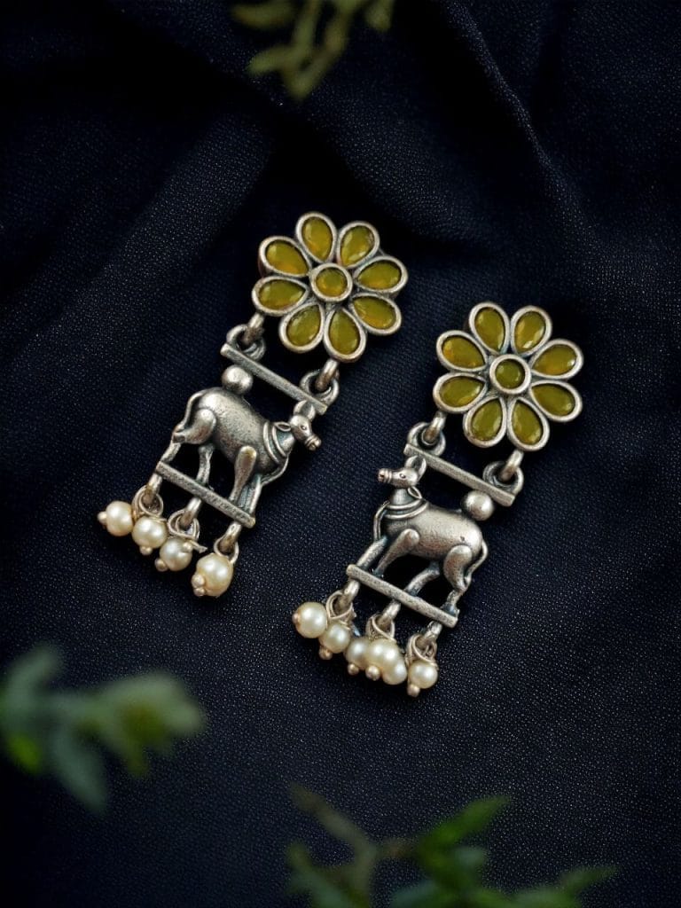 Traditional Nandi Earrings - Best Oxidised Silver Replica Stud For Girls