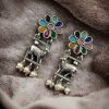 Traditional Nandi Earrings - Oxidised Silver Replica Stud