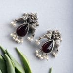 Premium Stone Jewelry | Silver Look Oxidized Bird Inspire Affordable Stud Earrings - "Red"