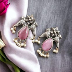 Premium Stone Jewelry | Silver Look Oxidized Bird Inspire Stud Earrings