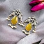 Premium Stone Jewelry | Silver Look Oxidized Bird Inspire Affordable Stud Earrings - "Yellow"
