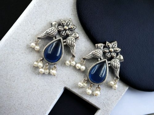 Premium Stone Jewelry | Silver Look Oxidized Bird Inspire Stud Earrings