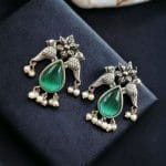 Premium Stone Jewelry | Silver Look Oxidized Bird Inspire Affordable Stud Earrings - "Mint"