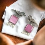 Bulk 170 Stylish Bird Earrings | Best High-Quality Stone With Antique Finish Oxidized Dangler Studs - "Babypink"