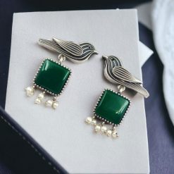 Stylish Bird Earrings | High-Quality Stone With Antique Finish Qxidized Dangler Studs