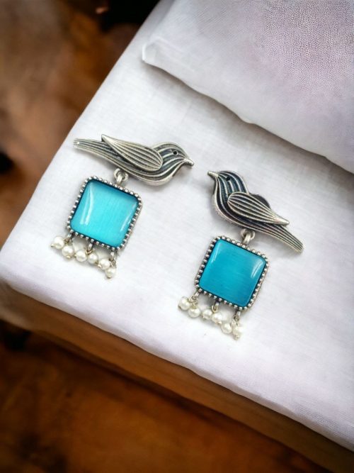 Stylish Bird Earrings | High-Quality Stone With Antique Finish Qxidized Dangler Studs
