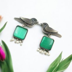 Stylish Bird Earrings | High-Quality Stone With Antique Finish Qxidized Dangler Studs