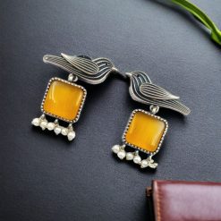Stylish Bird Earrings | High-Quality Stone With Antique Finish Qxidized Dangler Studs