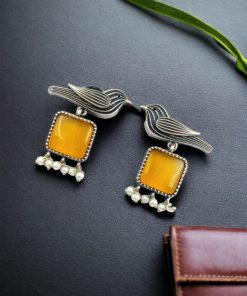 Stylish Bird Earrings | High-Quality Stone With Antique Finish Qxidized Dangler Studs