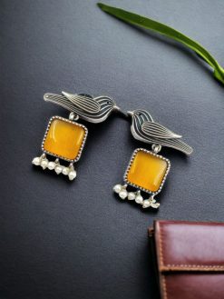 Stylish Bird Earrings | High-Quality Stone With Antique Finish Qxidized Dangler Studs