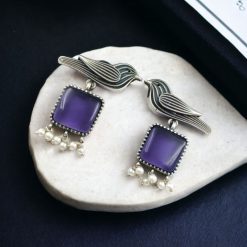 Stylish Bird Earrings | High-Quality Stone With Antique Finish Qxidized Dangler Studs