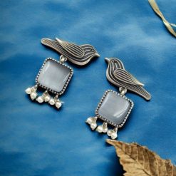 Stylish Bird Earrings | High-Quality Stone With Antique Finish Qxidized Dangler Studs