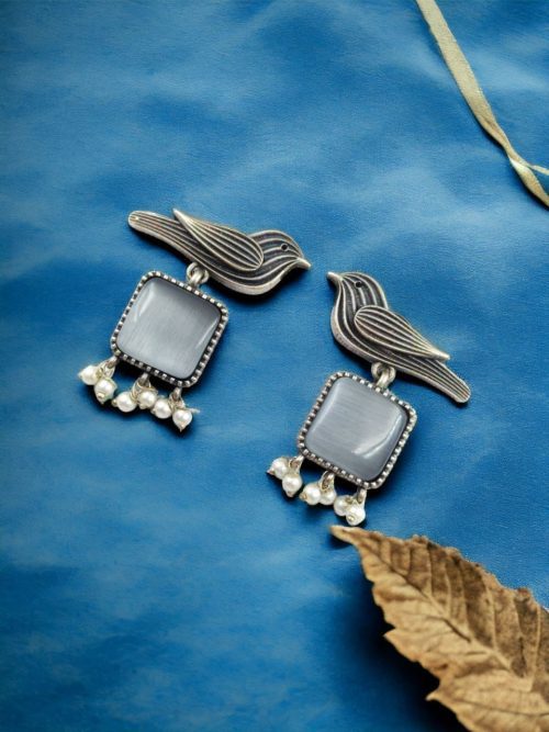 Stylish Bird Earrings | High-Quality Stone With Antique Finish Qxidized Dangler Studs