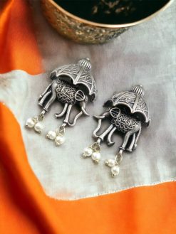Elephant Earrings | Antique Look Bollywood Style Oxidised Stud Earring