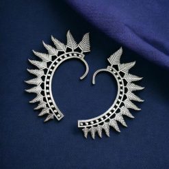 Silver Replica Feather Earcuff | Oxidized Unique Without Piercing Earrings
