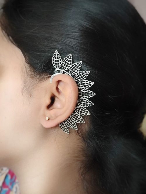Stylish Oxidized Earcuff | Silver Replica Leaf Earrings Without Piercing