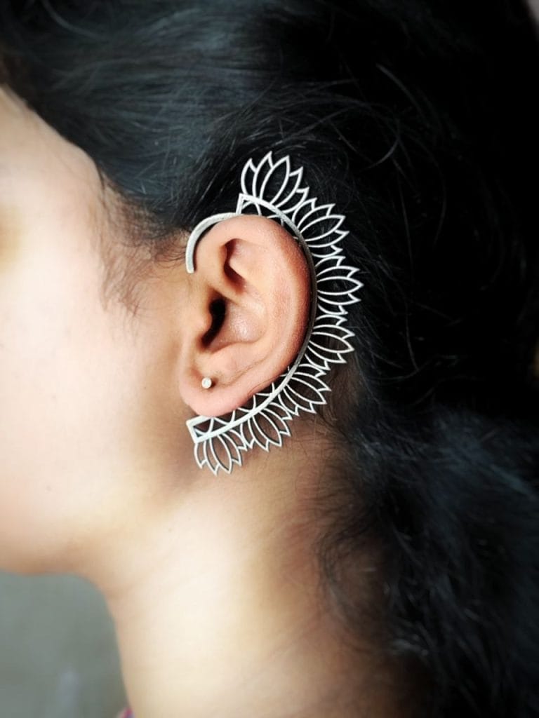 Silver Replica Lotus Earcuff | Unique Earrings No Piercing | Trendy Jewelry