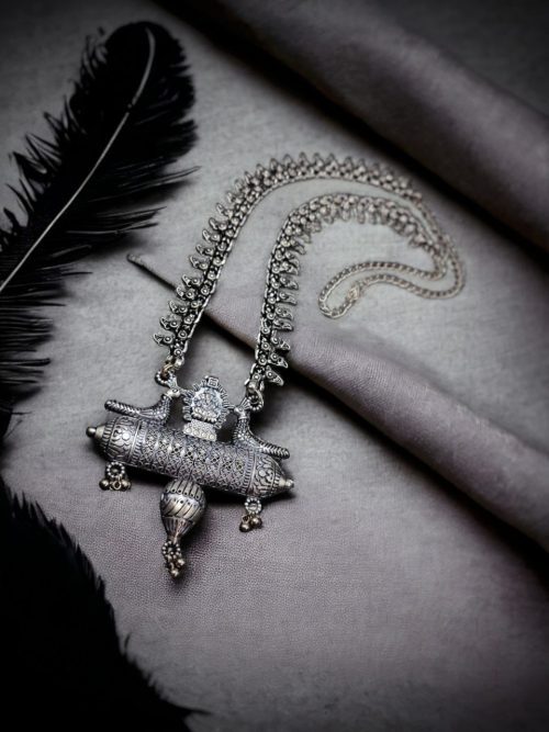 Silver Plated Peacock Chain Pendant Oxidised Necklace For Girls