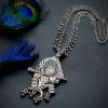 Oxidised Peacock Feather Pendant Necklace | Trendy Silver Plated Jewelry