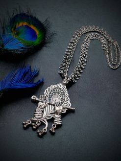 Oxidised Peacock Feather Pendant Necklace | Trendy Silver Plated Jewelry
