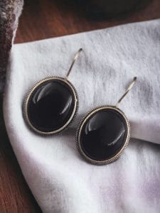 Oxidised Silver Look Like Stone Earrings - Best Quality Stone Studs For Girls - Color: "Black"