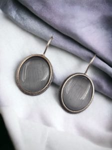 Oxidised Silver Look Like Stone Earrings - Best Quality Stone Studs For Girls - Color: "Grey"