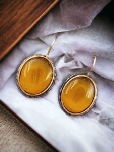 Oxidised Silver Look Like Stone Earrings - Best Quality Stone Studs For Girls - Color: "Yellow"