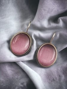 Oxidised Silver Look Like Stone Earrings - Best Quality Stone Studs For Girls - Color: "Babypink"