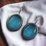 Oxidised Silver Look Like Stone Earrings - Best Quality Stone Studs For Girls - "Aqua"