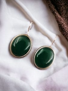 Oxidised Silver Look Like Stone Earrings - Best Quality Stone Studs For Girls - Color: "Green"