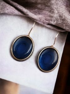 Oxidised Silver Look Like Stone Earrings - Best Quality Stone Studs For Girls - Color: "Blue"