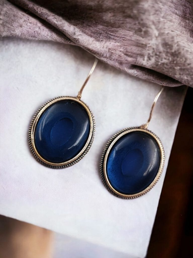 Bulk 292 Oxidised Silver Look Like Stone Earrings - Best Quality Stone Studs For Girls - "Blue"