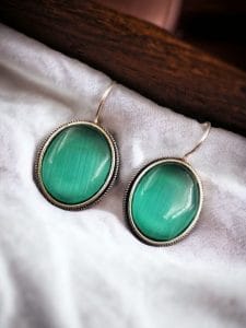 Oxidised Silver Look Like Stone Earrings - Best Quality Stone Studs For Girls - Color: "Mint"