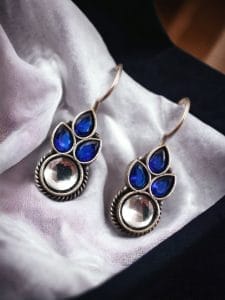Trendy Silver Look Like Hook Earrings | Mind-blowing Oxidized Daily-wear Earrings - Color: "Blue"
