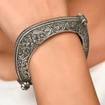 Floral Art Oxidized Bangle | Best Silver Replica Openable Kada For Girls