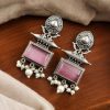 Silver Look Earrings | Trendy Oxidized Antique Stone Jewelry