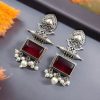 Silver Look Earrings | Trendy Oxidized Antique Stone Jewelry